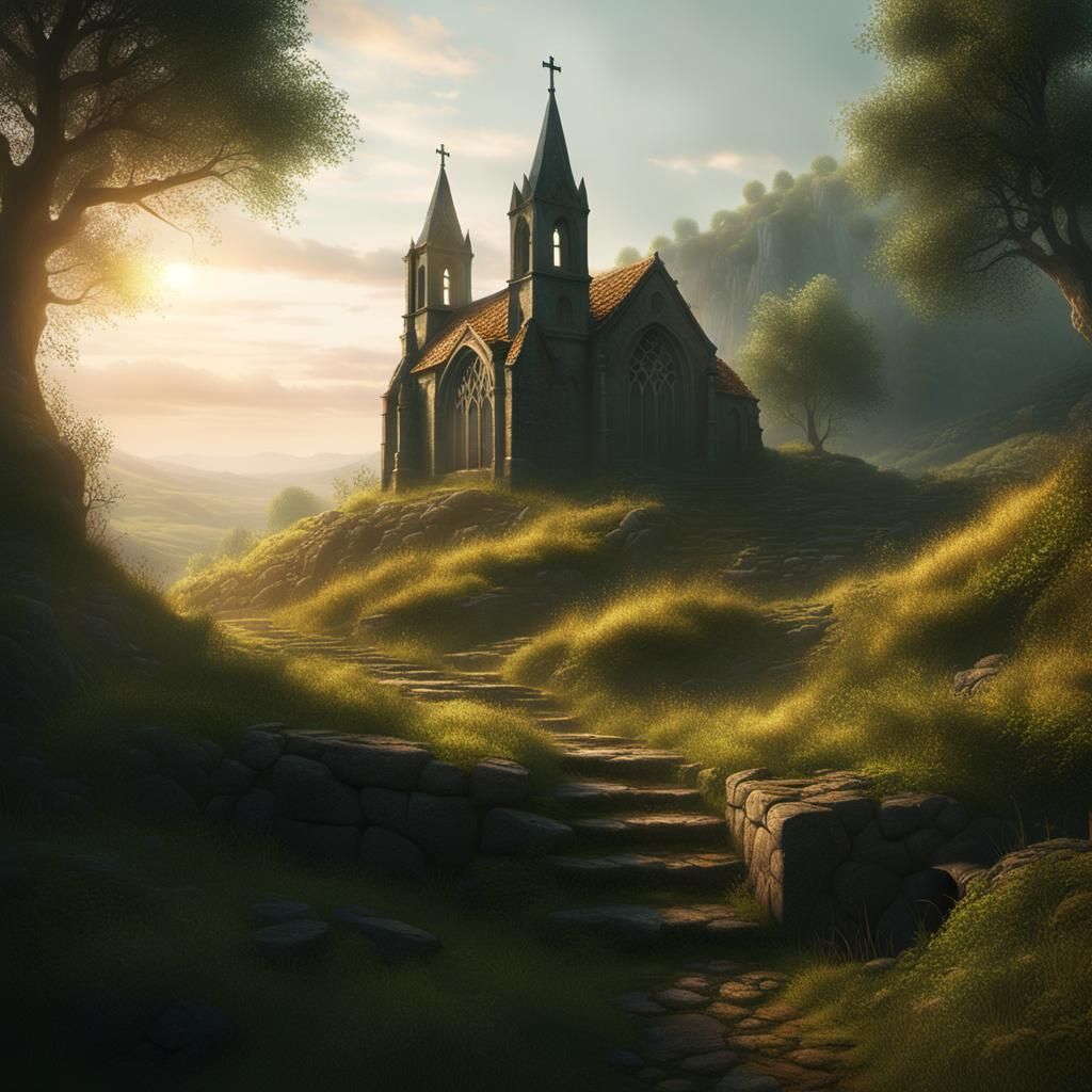 Abandoned Chapel on Misty Hill: Digital Matte Painting