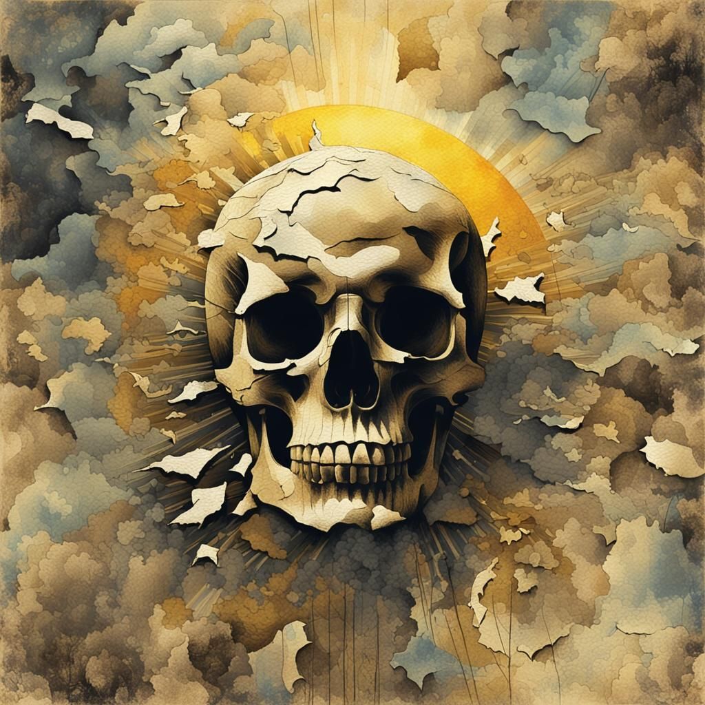 Memento Mori: Surreal Skull in Mixed Media Collage