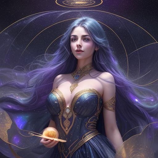 Astral Airship in Starry Galaxy Oil Painting