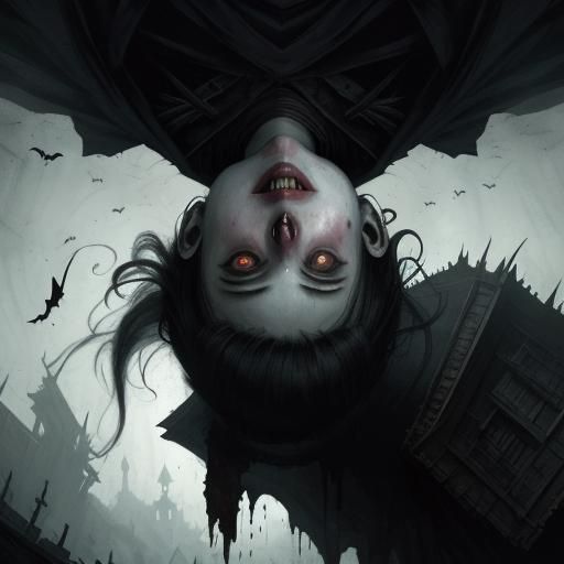 Grotesque Horror Scene with Upside-Down Perspective