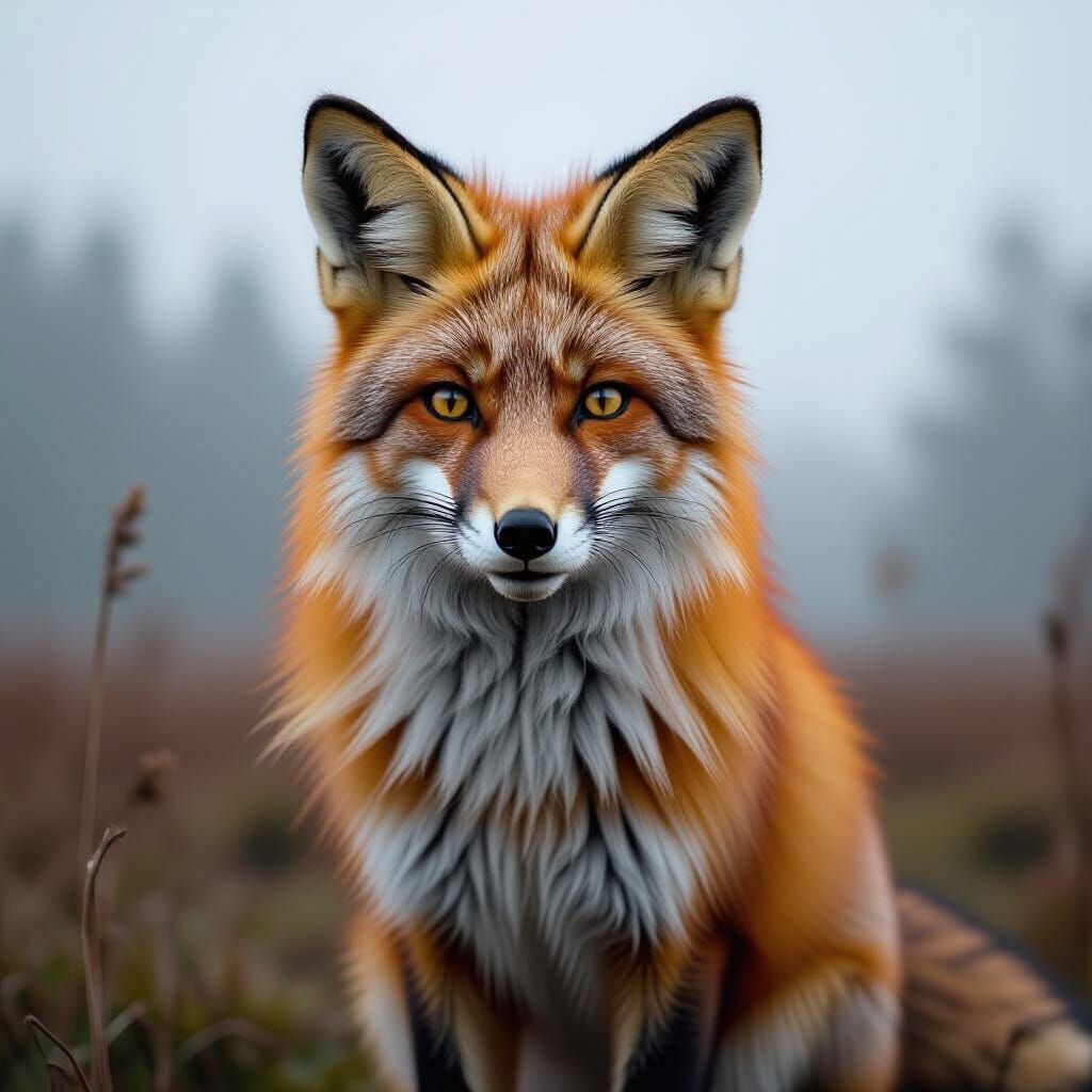Majestic Fox in Misty Landscape, HDR Photography