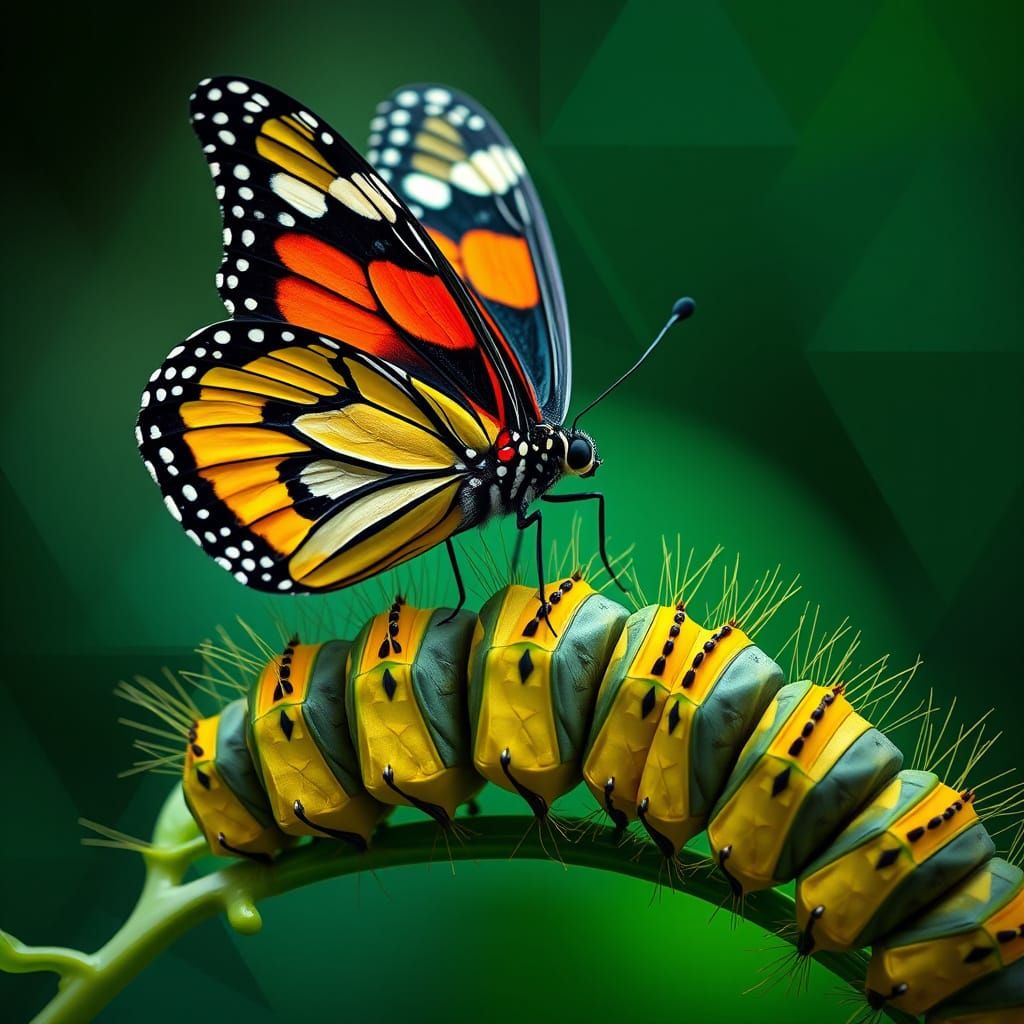 Cubist Monarch Caterpillar Encounter