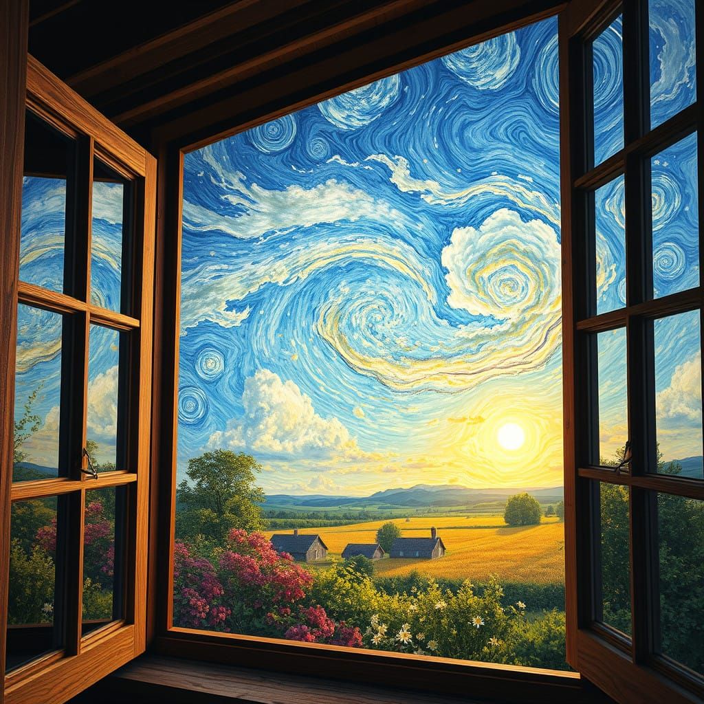 Window View of Van Gogh Style Summer Sky