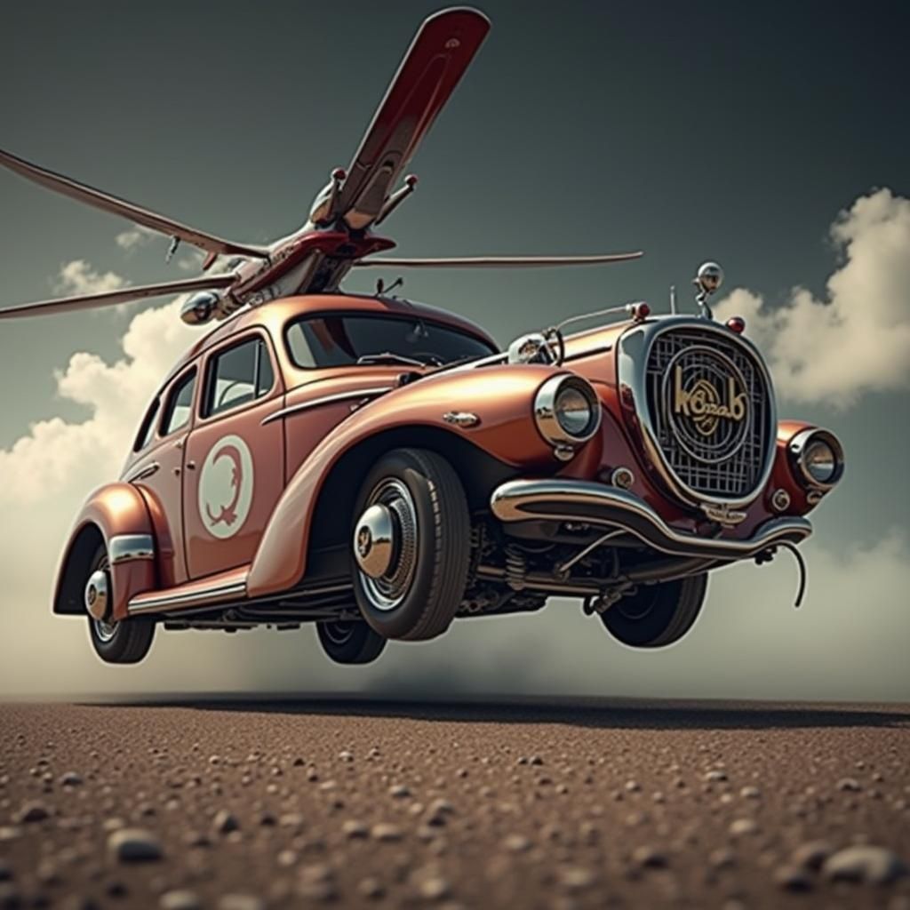 Vintage Flying Car in Futuristic Style