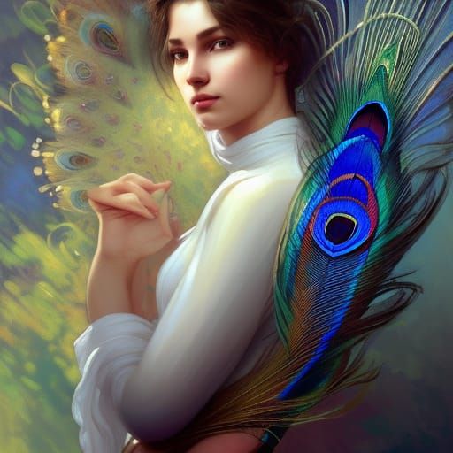 Peacock Feather Portrait at Sunday Mass, Detailed Art