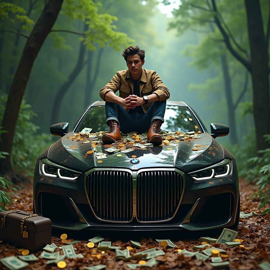 Young Man Counts Fortune in Enchanted Forest