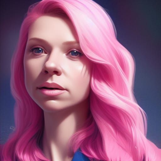 Rachel Riley Portrait with Pink Hair, Hyperdetailed Art