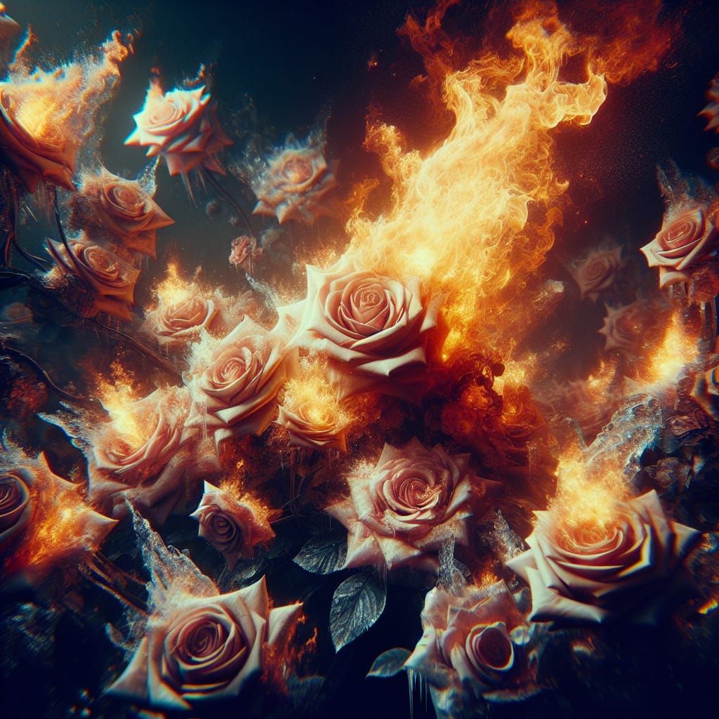 Fire and Ice Roses: Hyperrealistic Cinematic Image