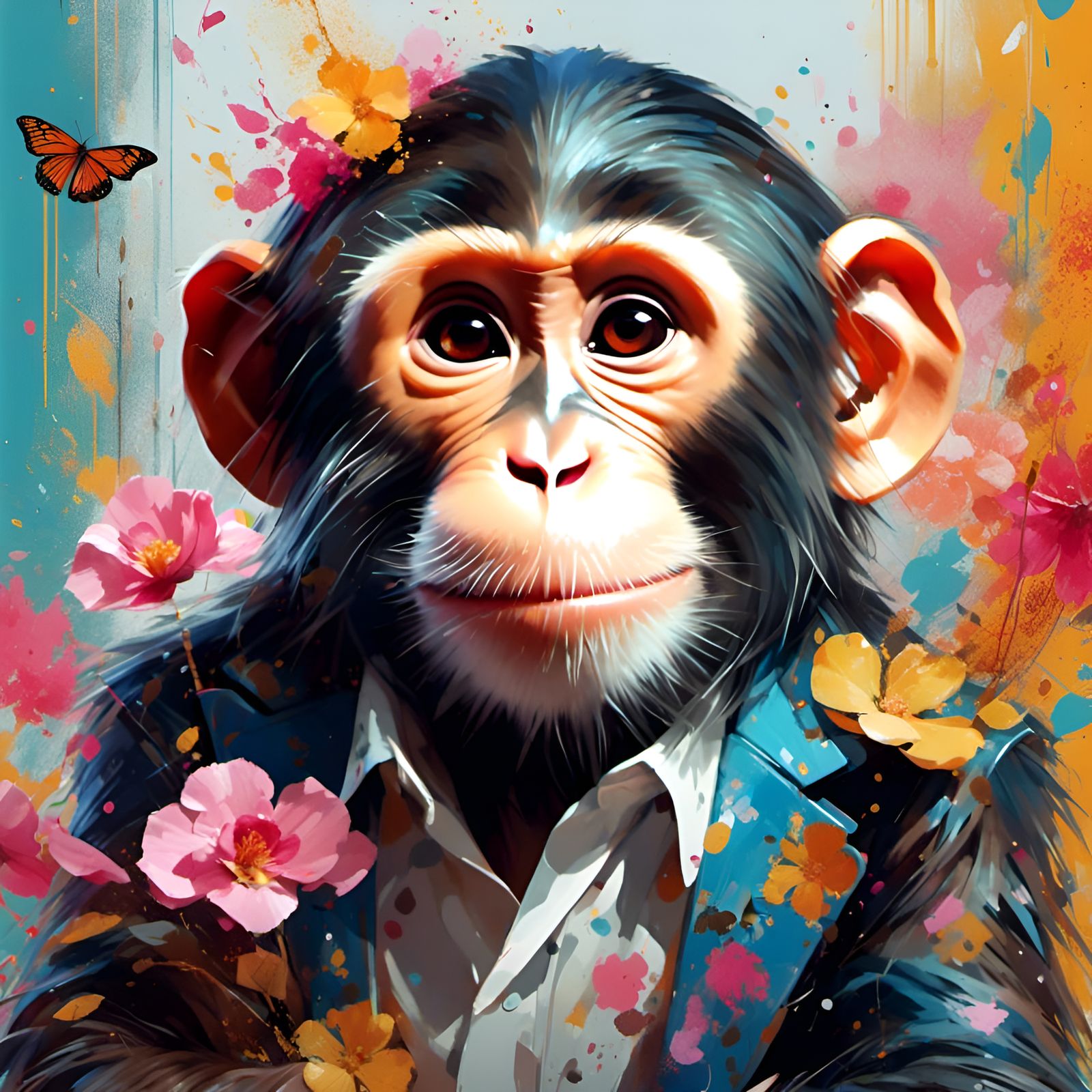 Happy Monkey Dressed as Claude Monet, Portrait