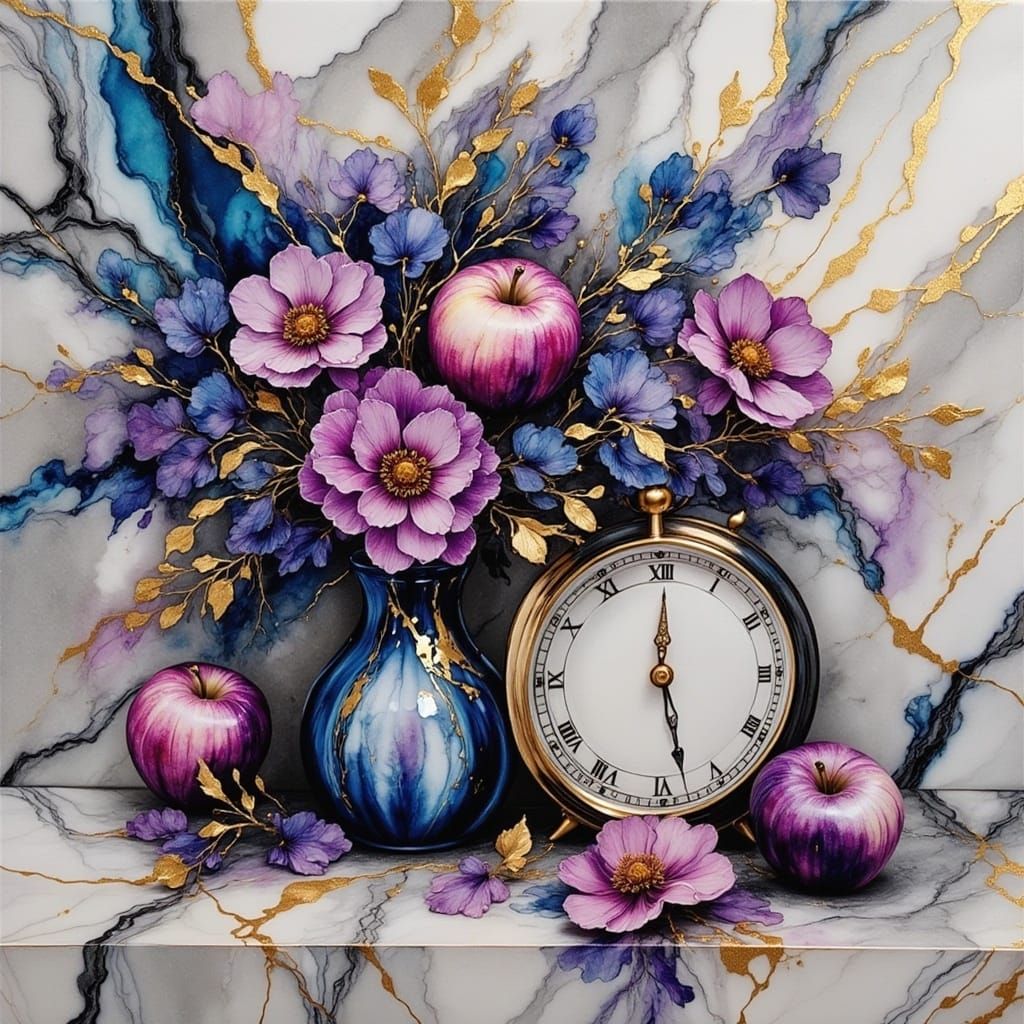 Alcohol Ink Still Life with Marble Accents