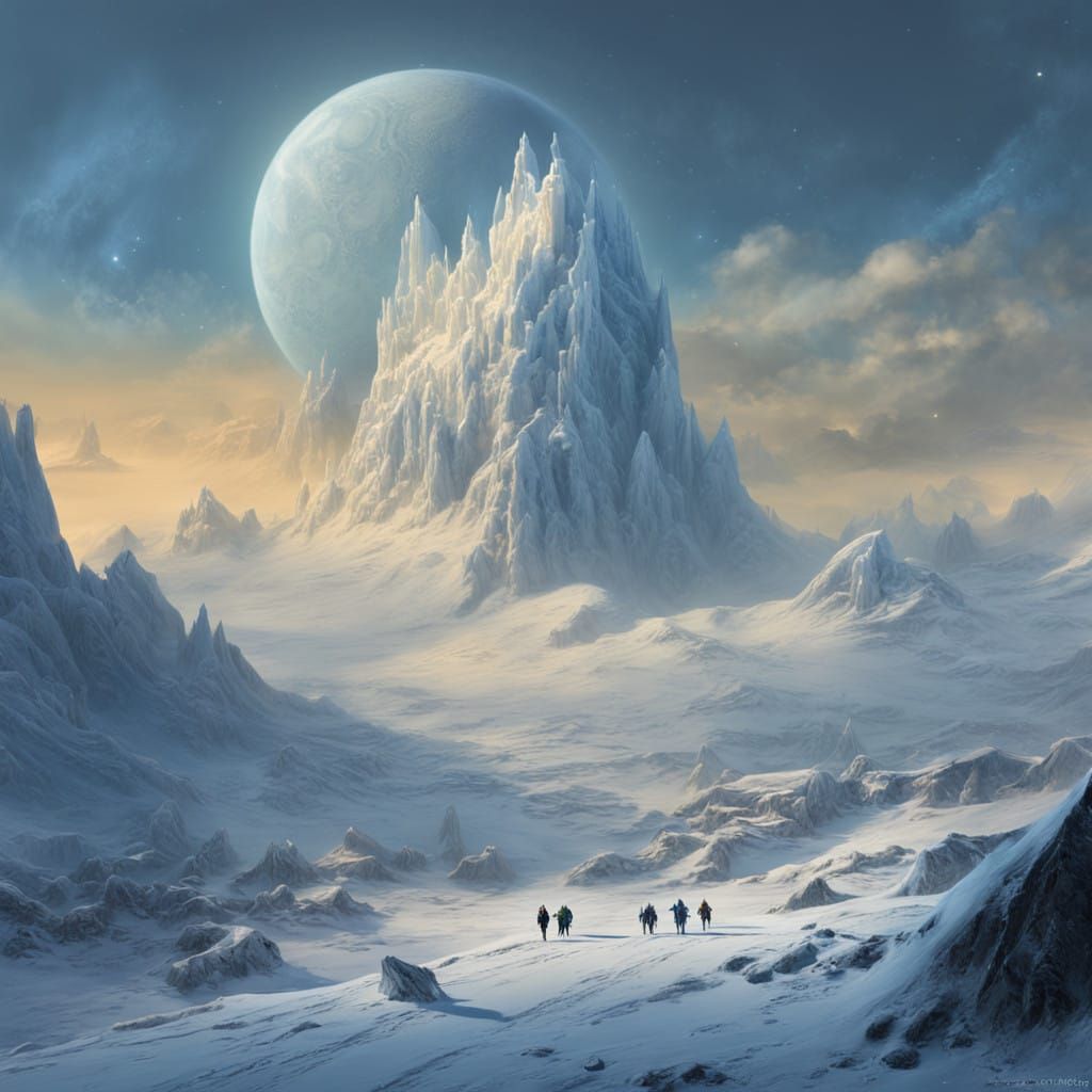Snow-Crusted Planet with Frozen Mountains