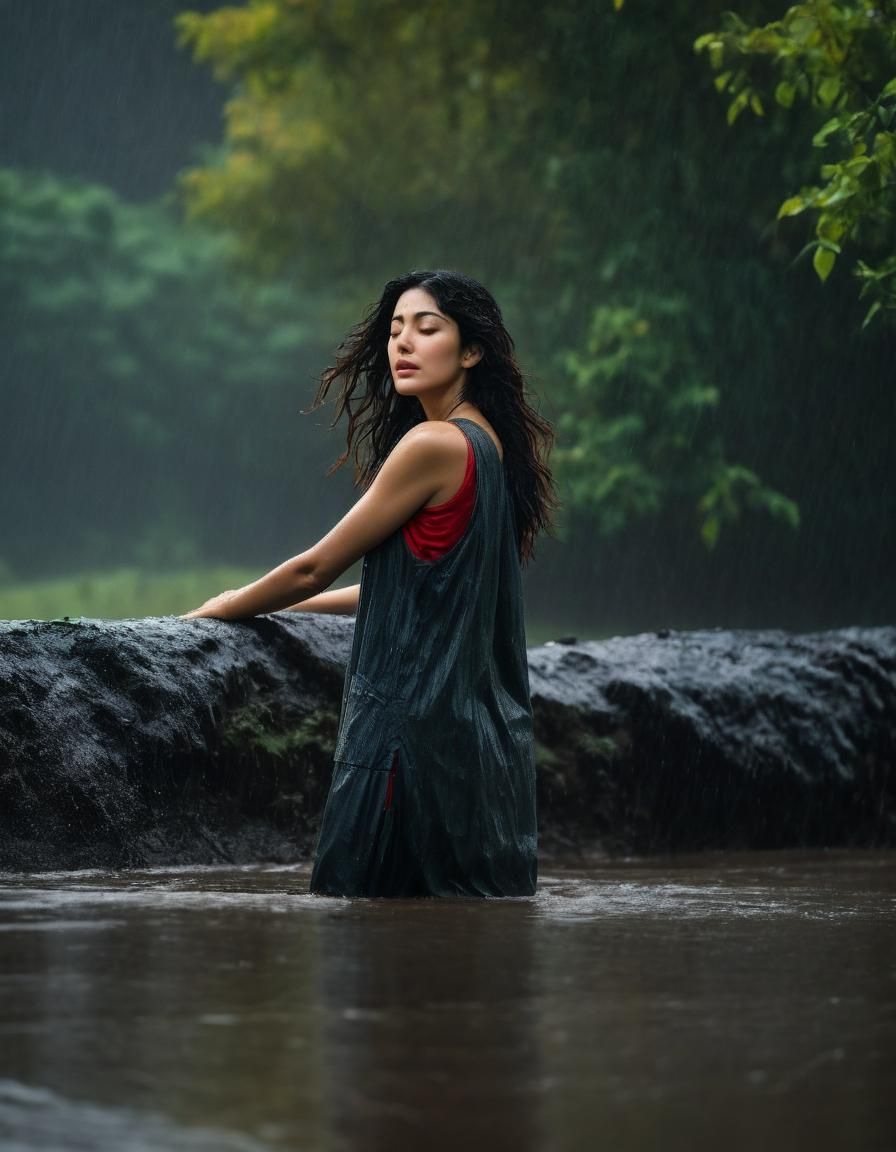 Candid Photograph of Woman Enjoying Rain