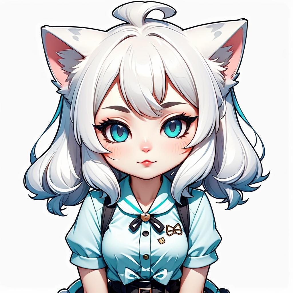 Adorable Chibi Cat Girl Pinup in Anime Style