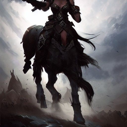 Female Centaur Battle Maiden on Warhorse