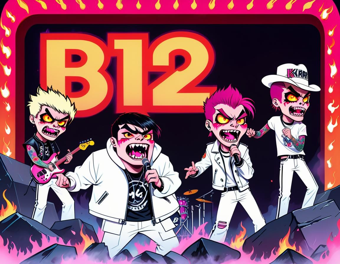 K-Pop Band as Cartoon Metal Rock Band in Pop Art