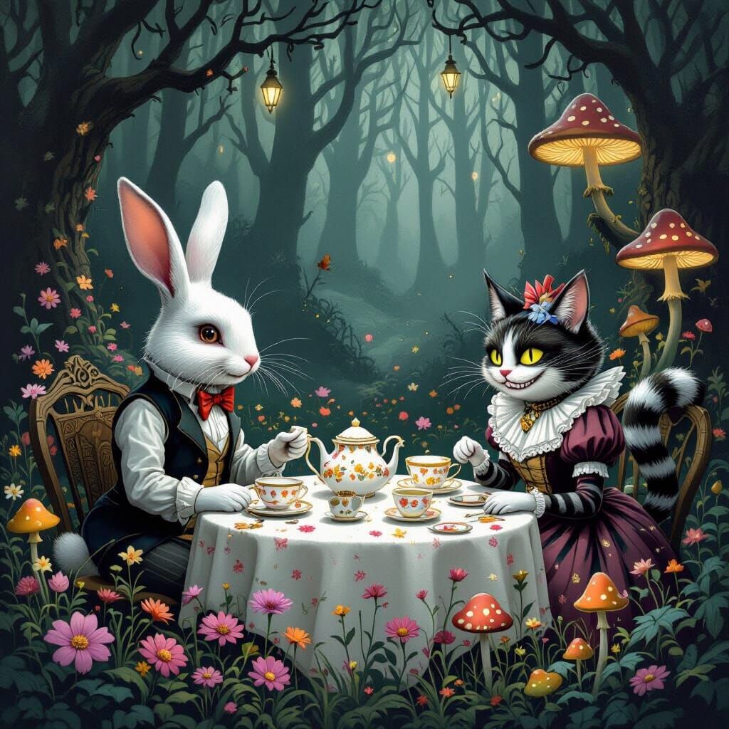 Alice in Wonderland Tea Party with Burtonesque Whimsy