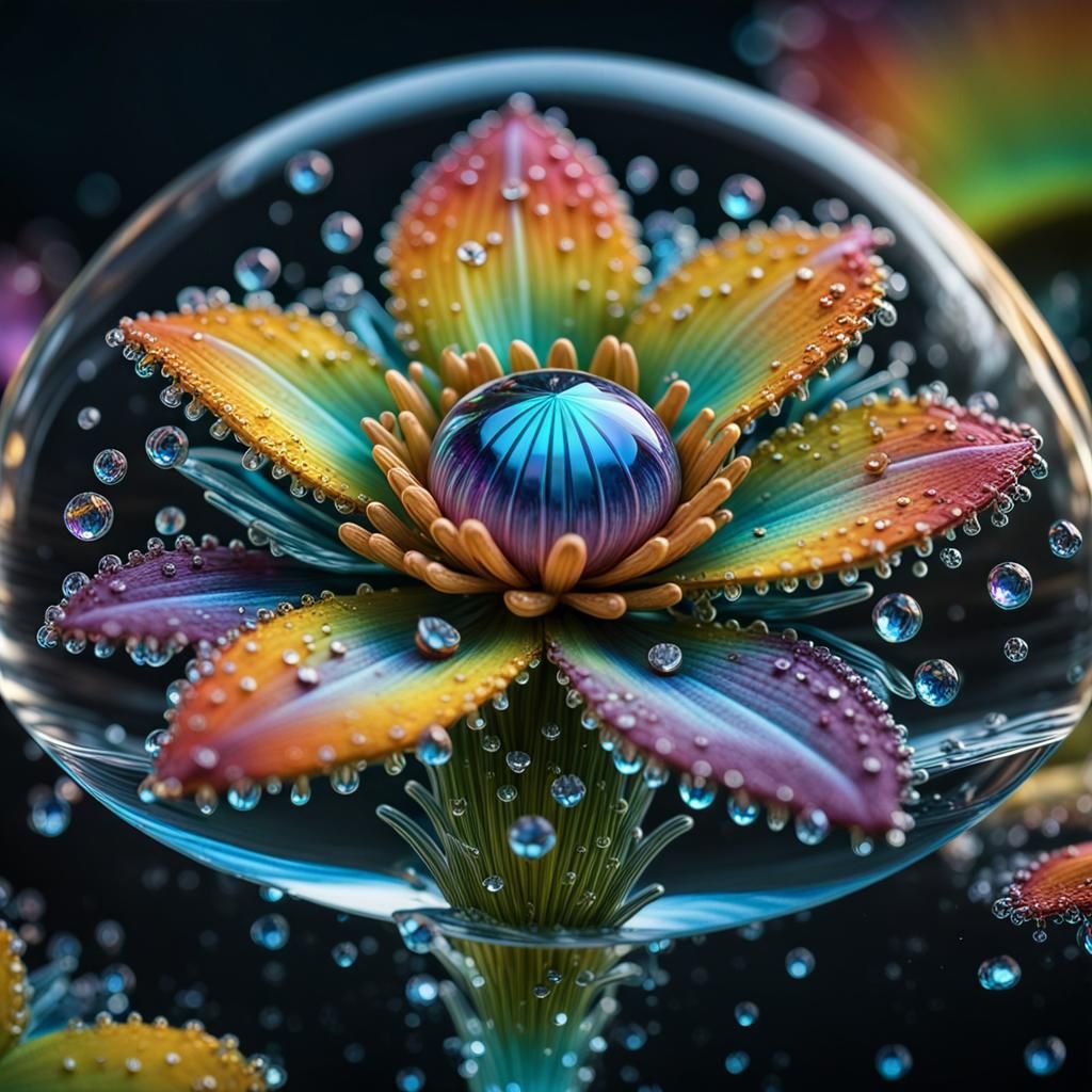 Bioluminescent Rainbow Water Token with Diamond Droplet