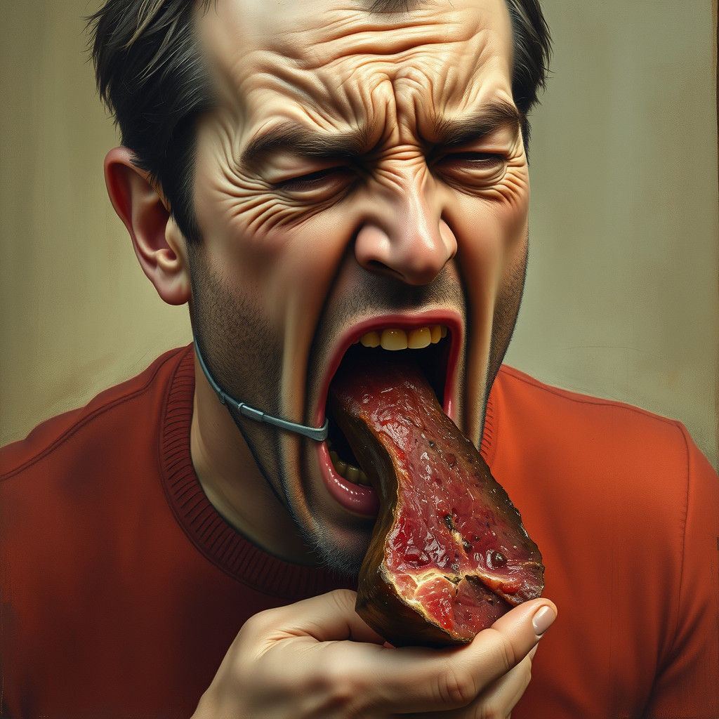 Distressed Man with Liver in Hyperrealistic Style