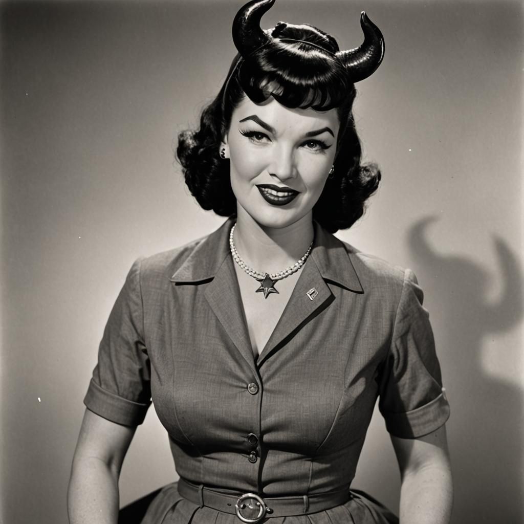 Vintage Pin-Up with Devil Horns