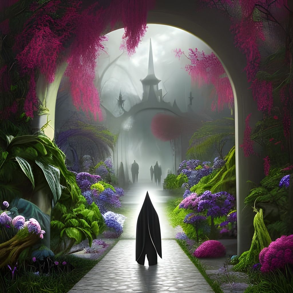 Grim Reaper in Paradise Garden: Detailed Fantasy Art