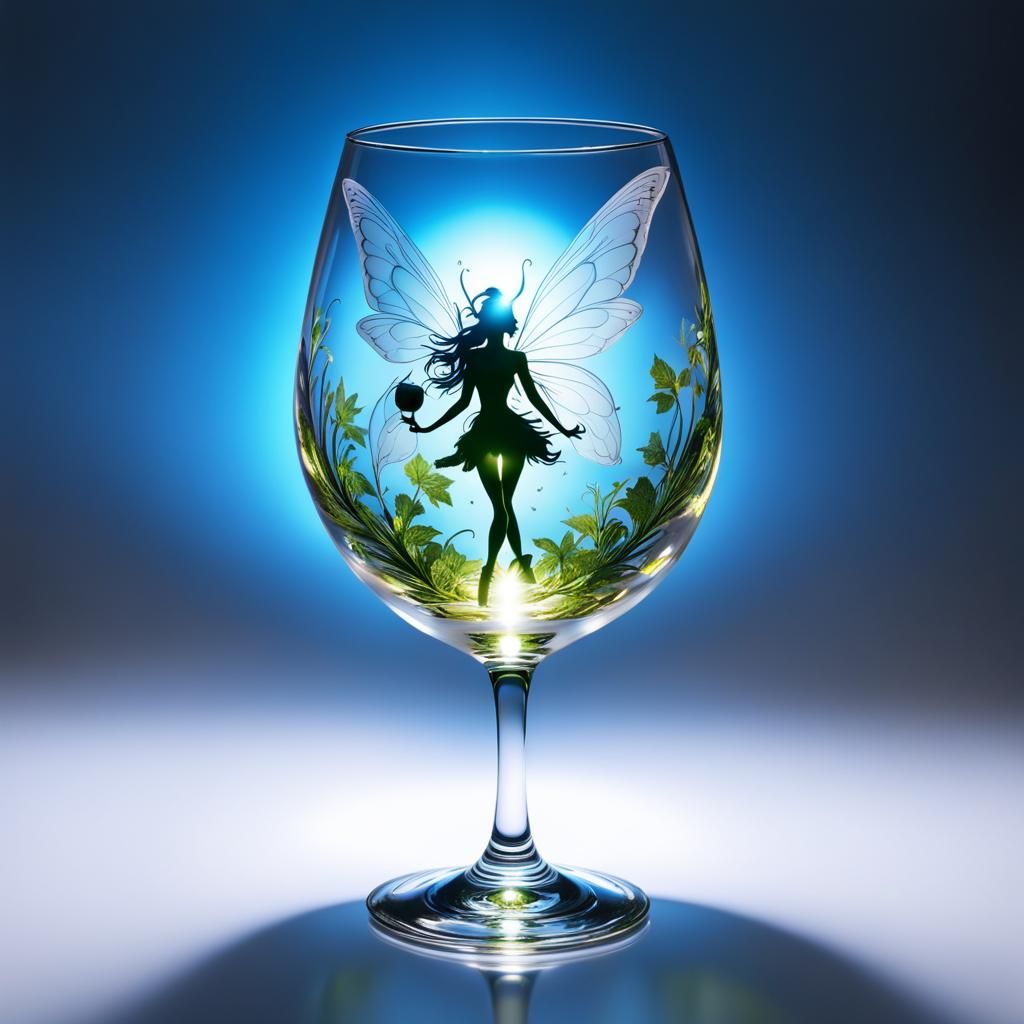 Enchanted Fairy in Crystal Wine Glass