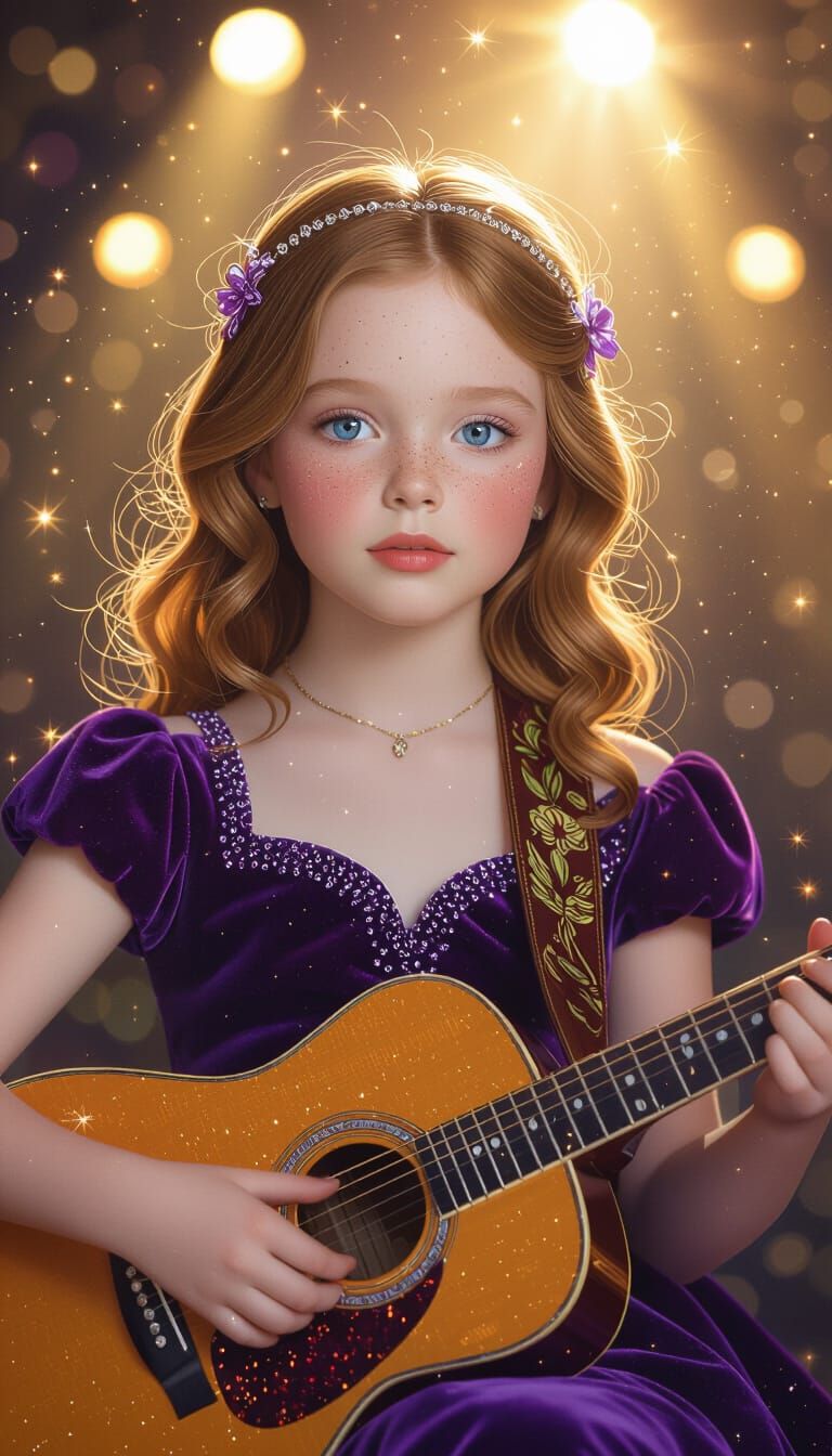 Dreamy Girl Playing Guitar in Art Nouveau Style