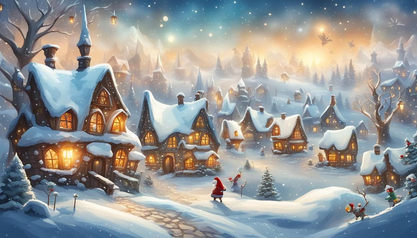 Enchanting Winter Village in Ernest Shepard Style