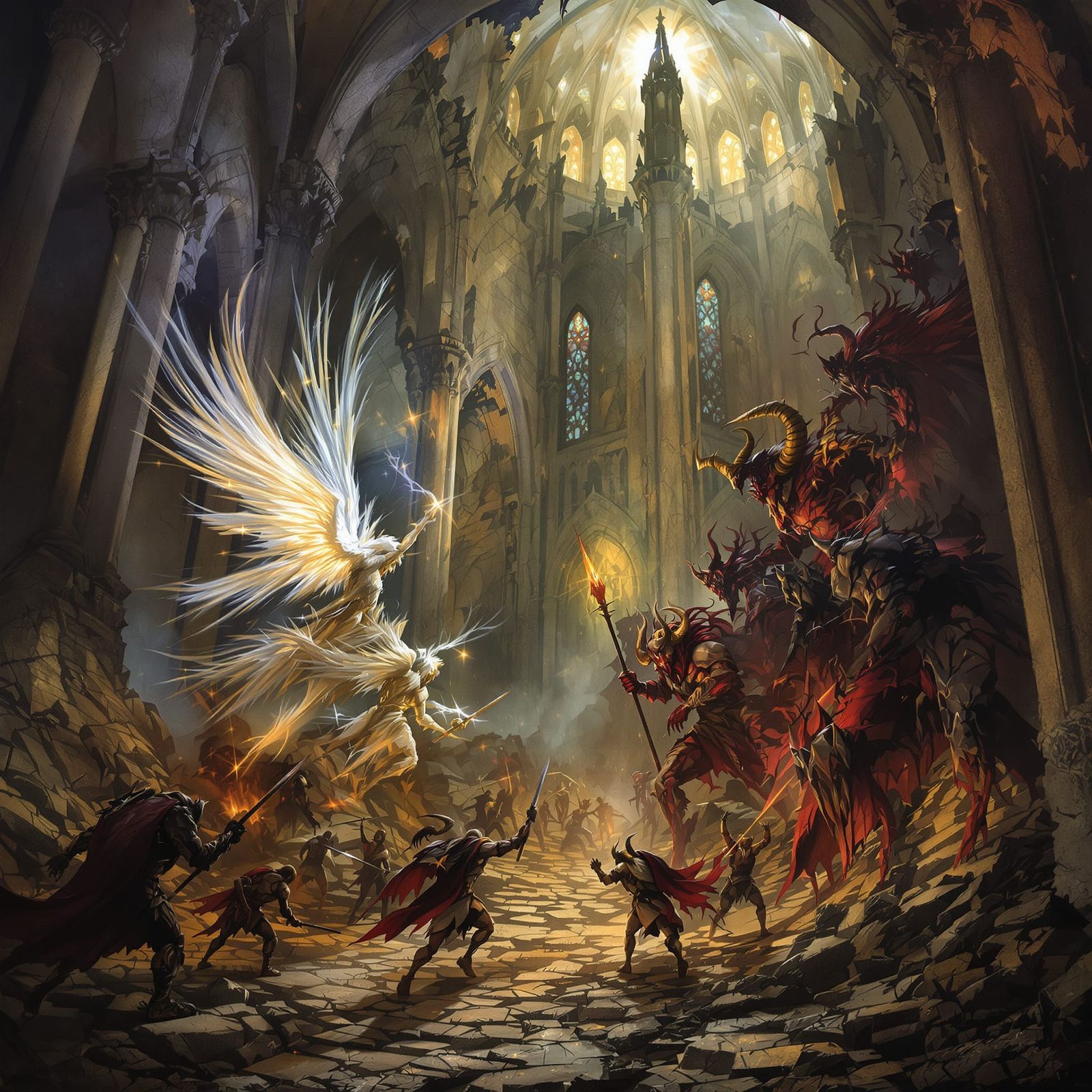 Angels & Demons Battle in Ruined Cathedral