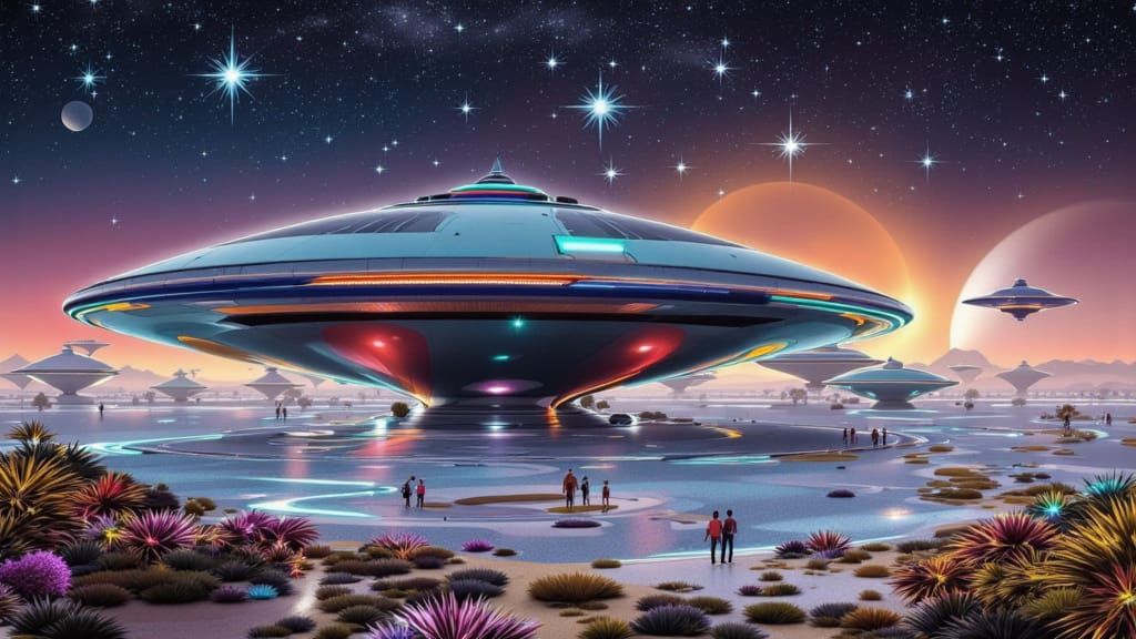 Floating Island City in Cosmic Expanse