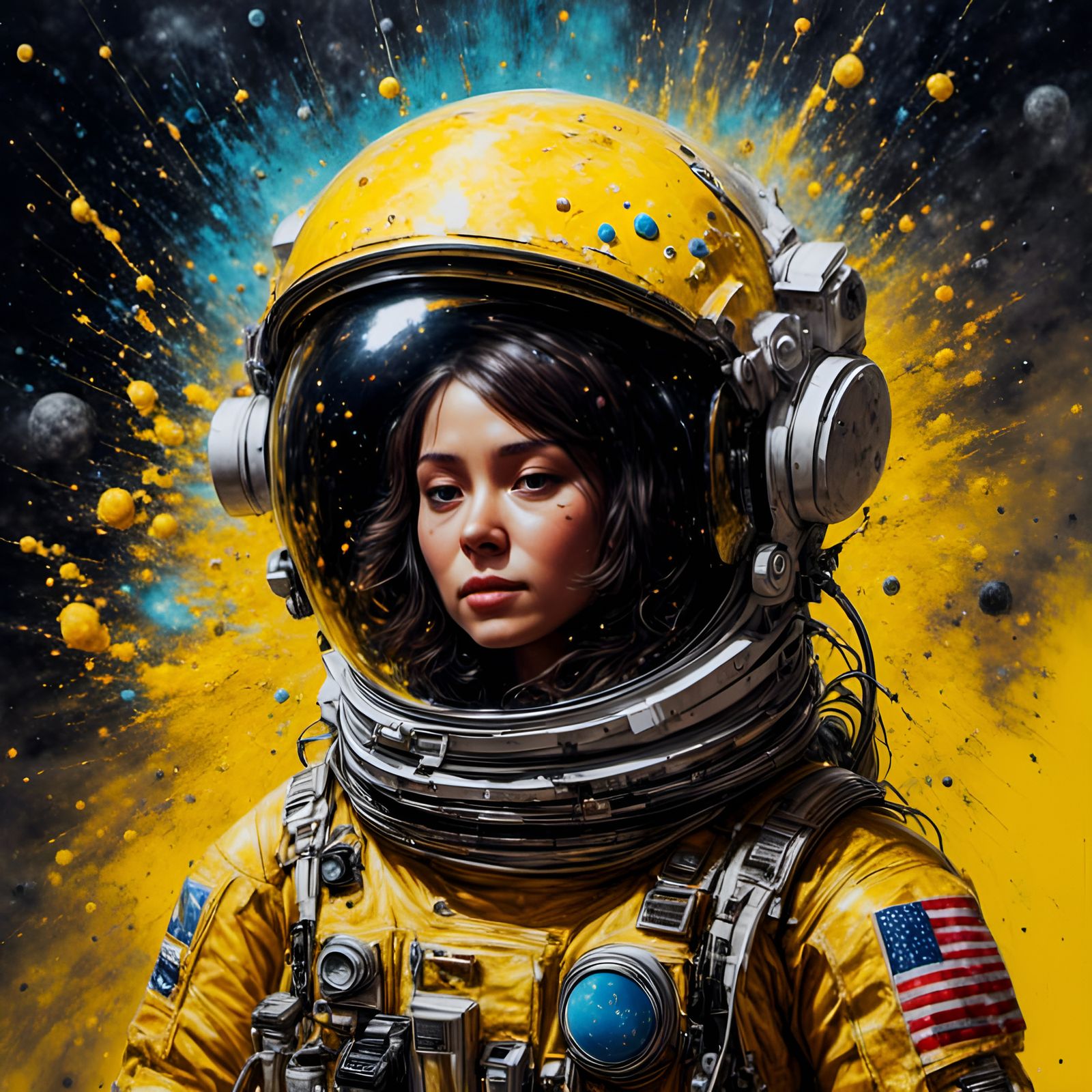 Astronaut in Butter Spacesuit with Graffiti Art