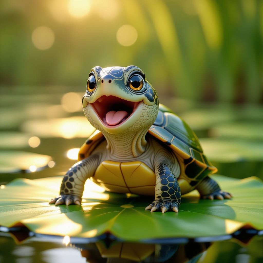 Cute Singing Turtle in Golden Hour Light