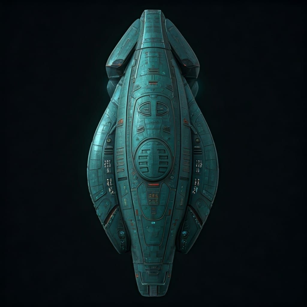 Futuristic Squid Starship in Turquoise and Black