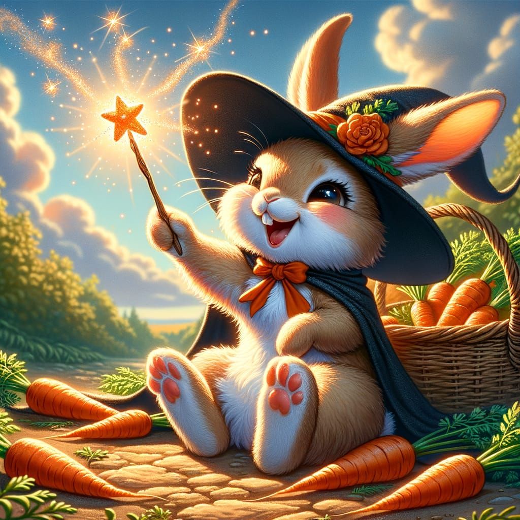 Magical Bunny Witch Harvests Carrots with Enchantment