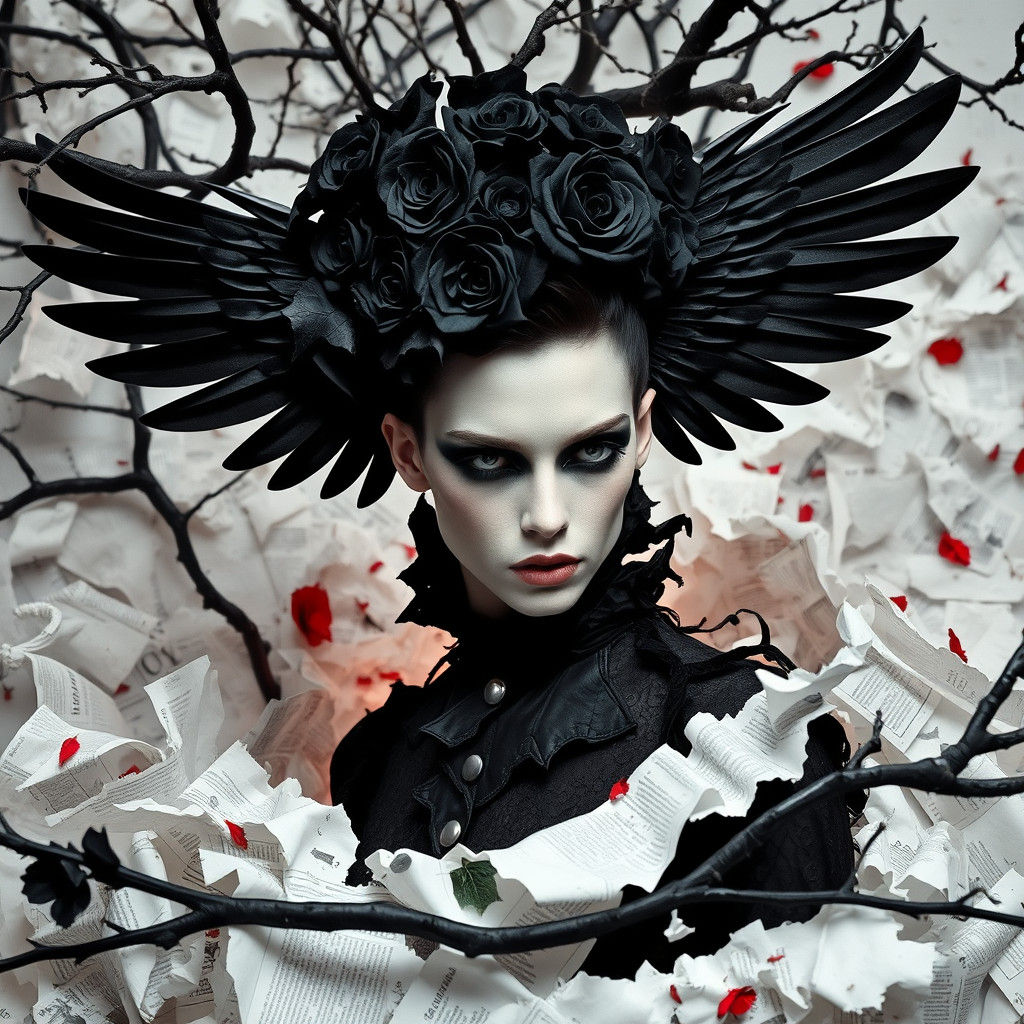 Avant-Garde Model in Surreal Black and White Dreamscape