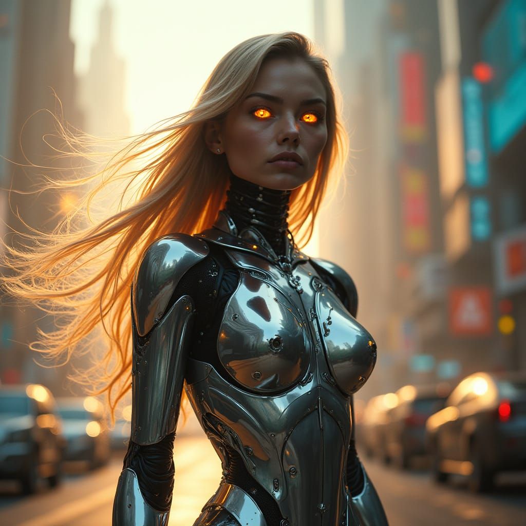 Cyberpunk Goddess in a Futuristic Metropolis