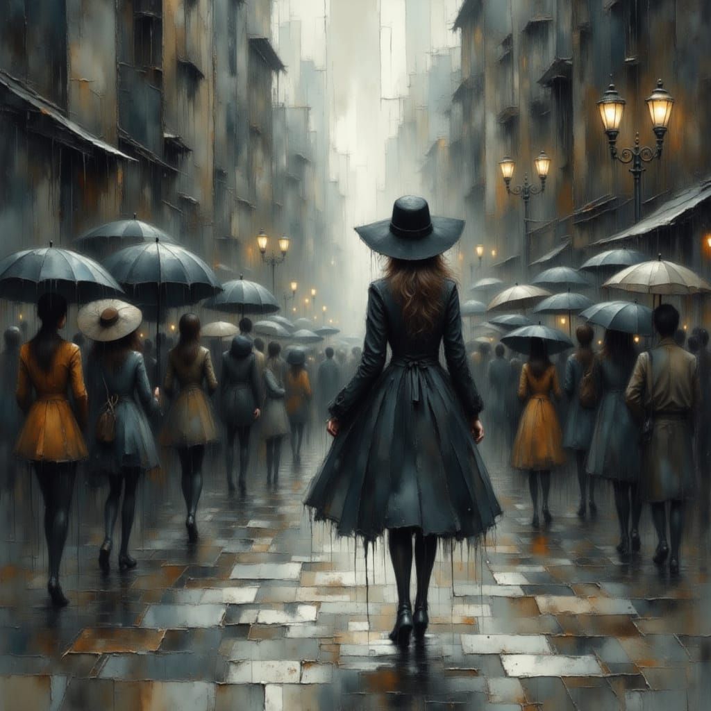 Girl Walking in Heavy Rain