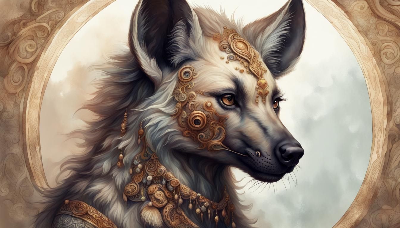 Fantasy Hyena Girl Portrait in Watercolor Style
