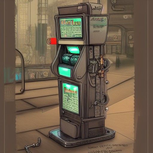 Steampunk ATM Concept Art in Cyberpunk Style