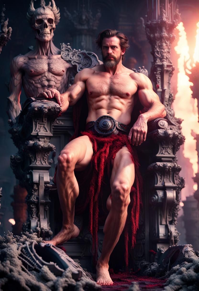 Pluto on Bone Throne in Synthwave Style