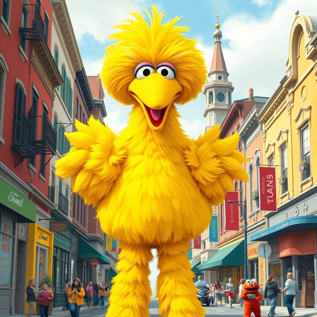 Vibrant Sesame Street Scene with Classic Children's Book Ill...