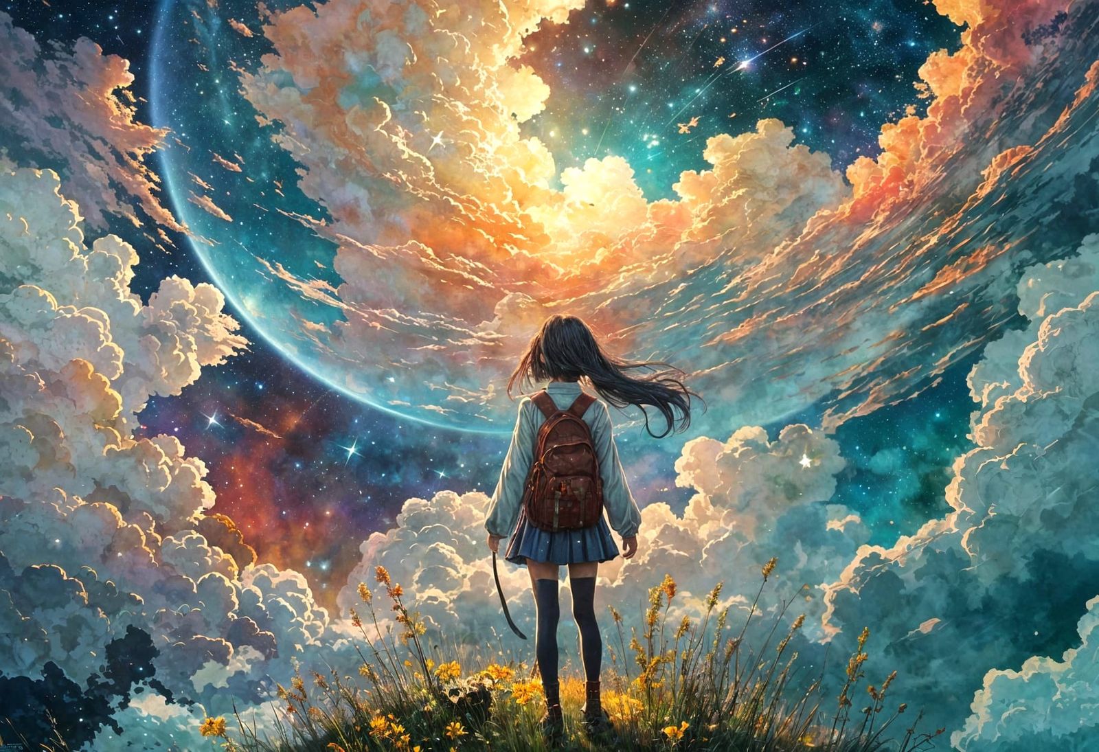 Sparkling Anime Landscape in Watercolor Style