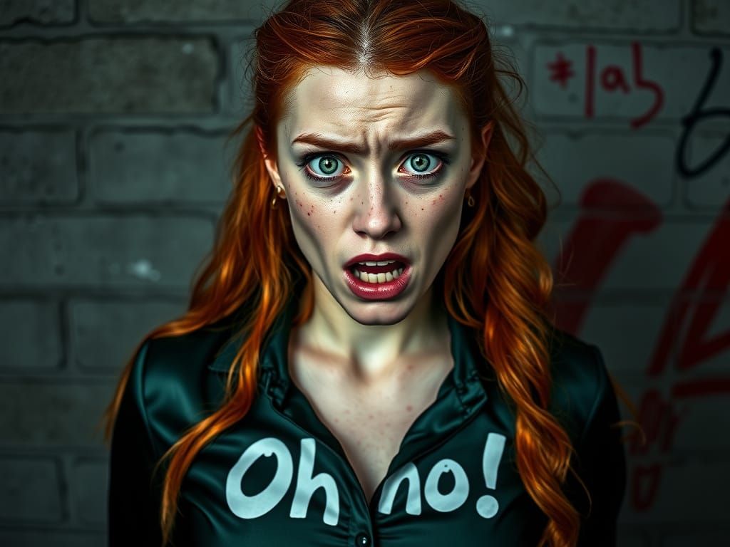 Terrified Woman Confronts the Viewer in a Dark, Moody Scene