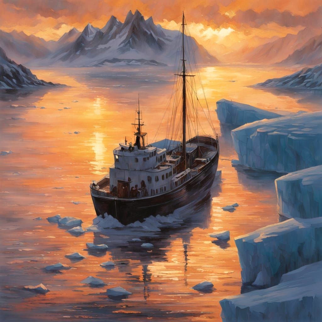 Dramatic Icebergs Crash into the Sea at Sunset