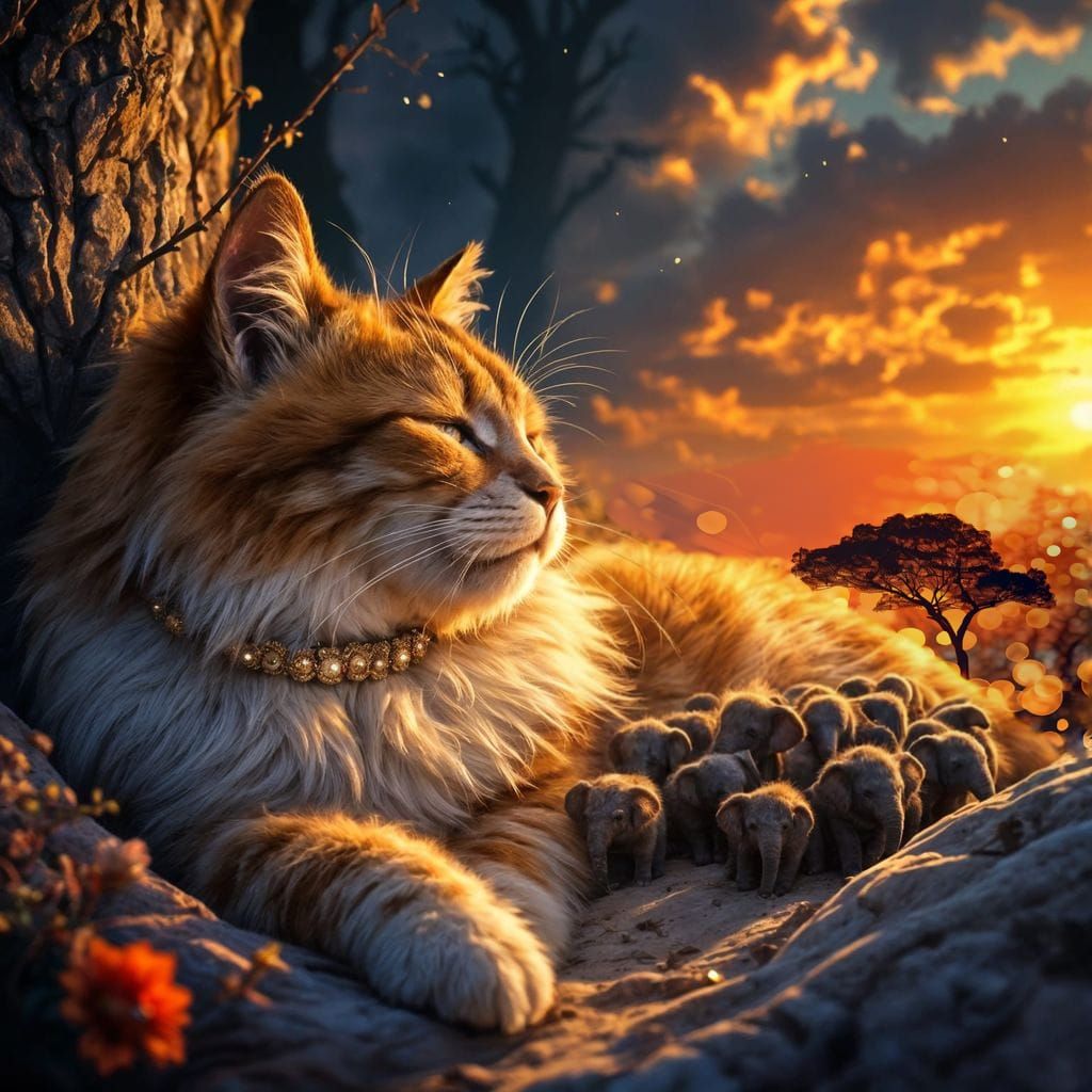 Expansive Sunset Scene with Bokeh Trees