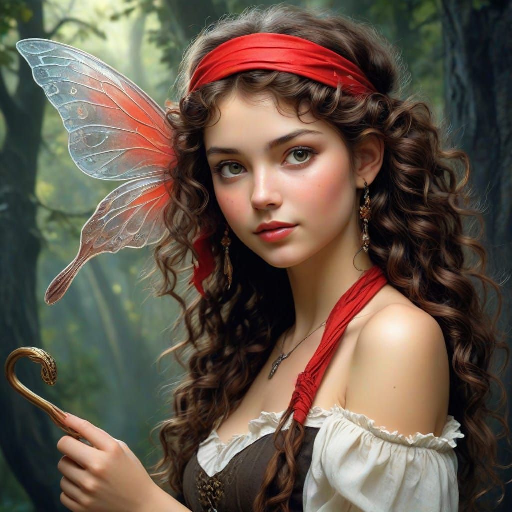 Whimsical Pirate Girl with Fairy Companion in Vibrant Colors