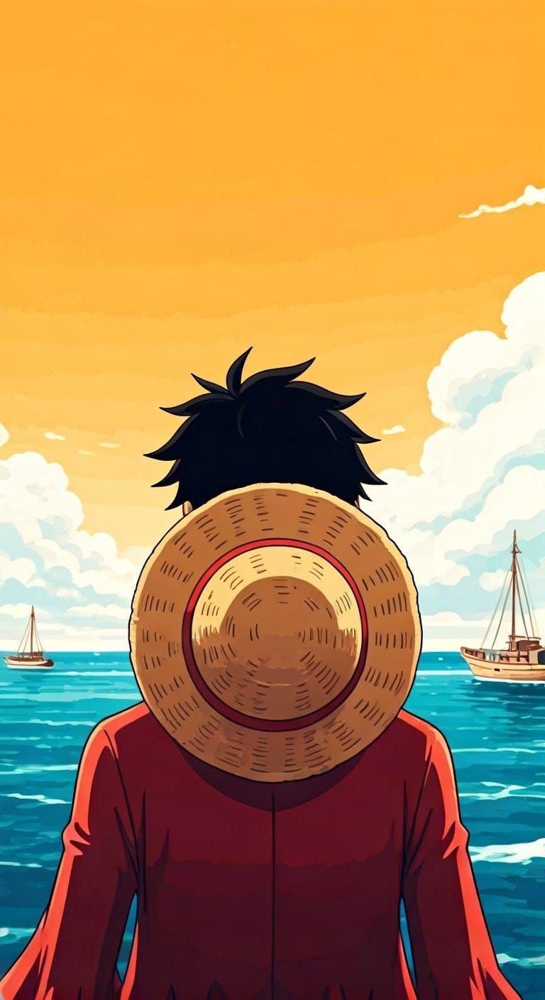 Monkey D. Luffy Gazing Out to Sea in a Vibrant Anime Key Vis...