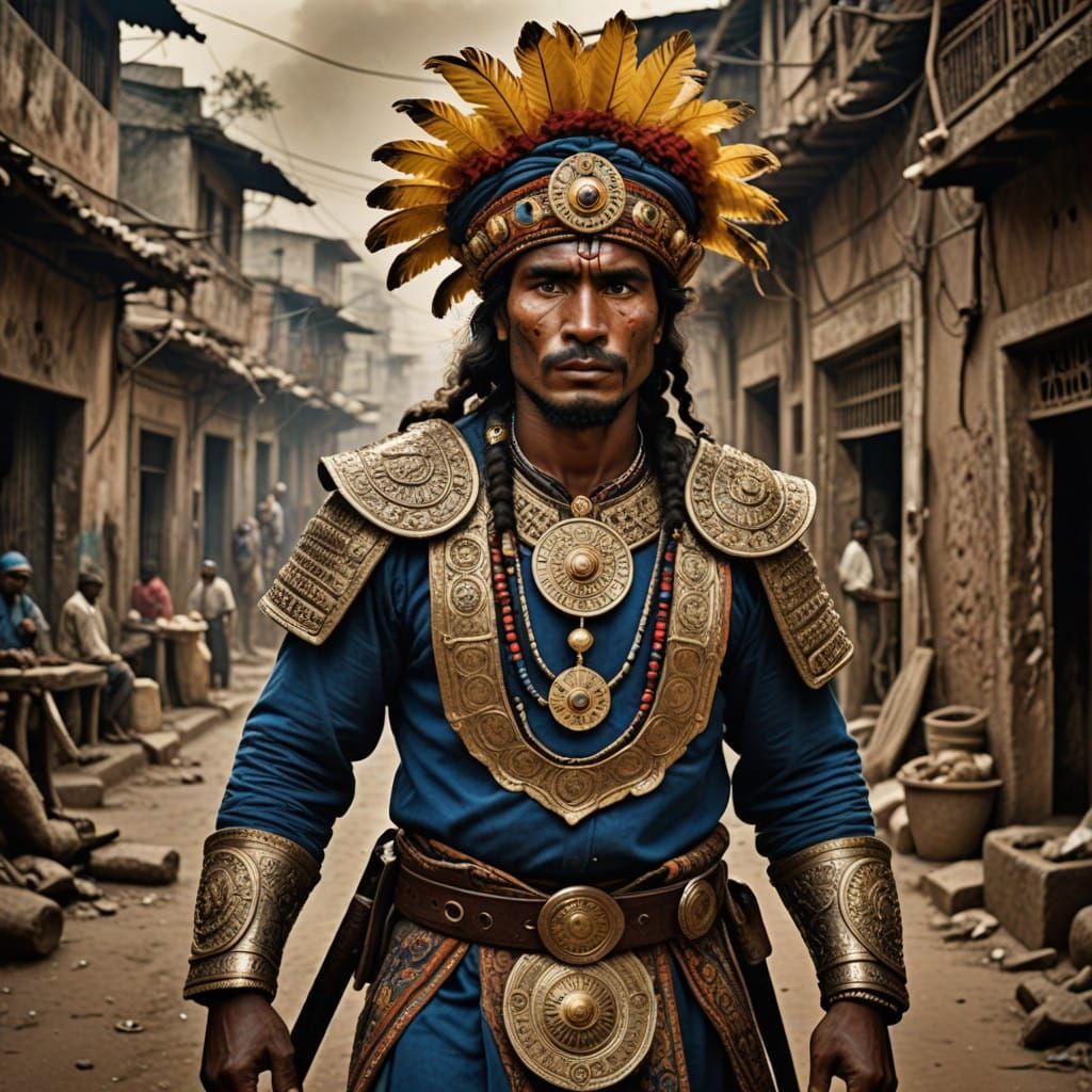 Rugged Brazilian Warrior in Traditional Attire