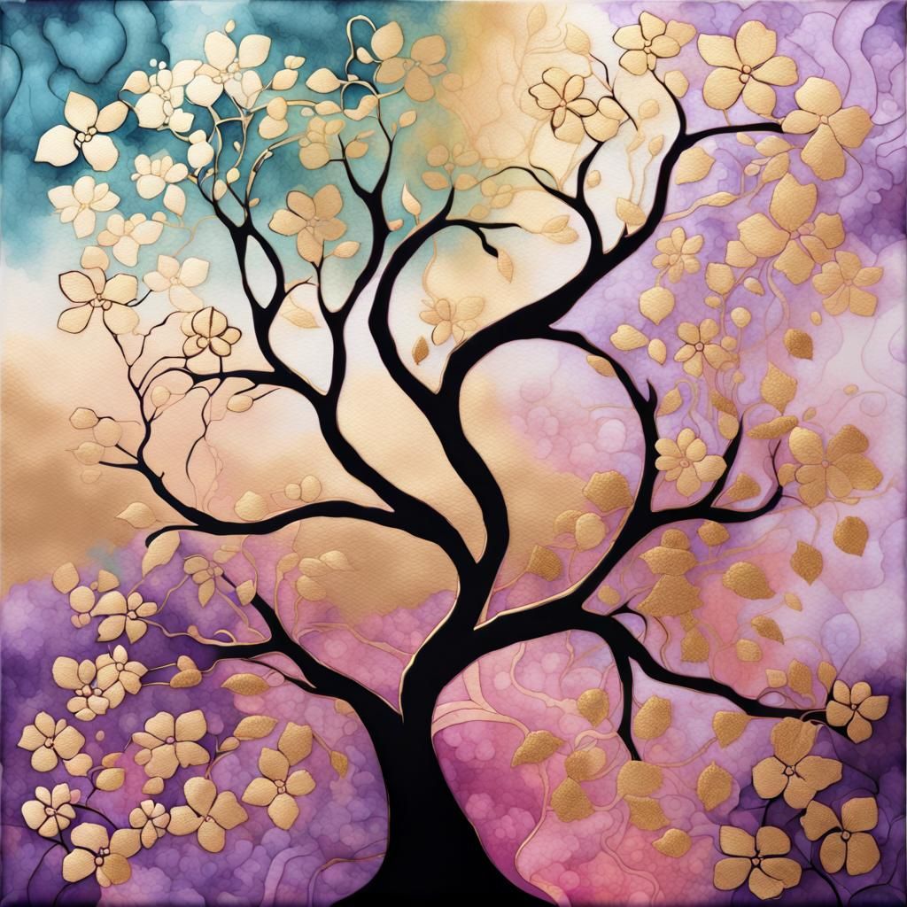 Sakura Tree in Exquisite Gold Batik