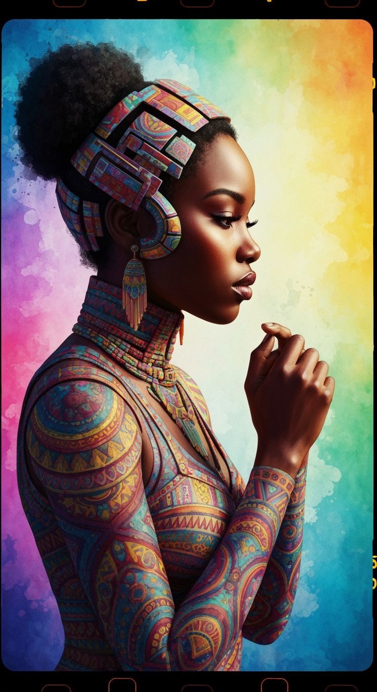 Afro Futuristic Woman in Watercolor Style