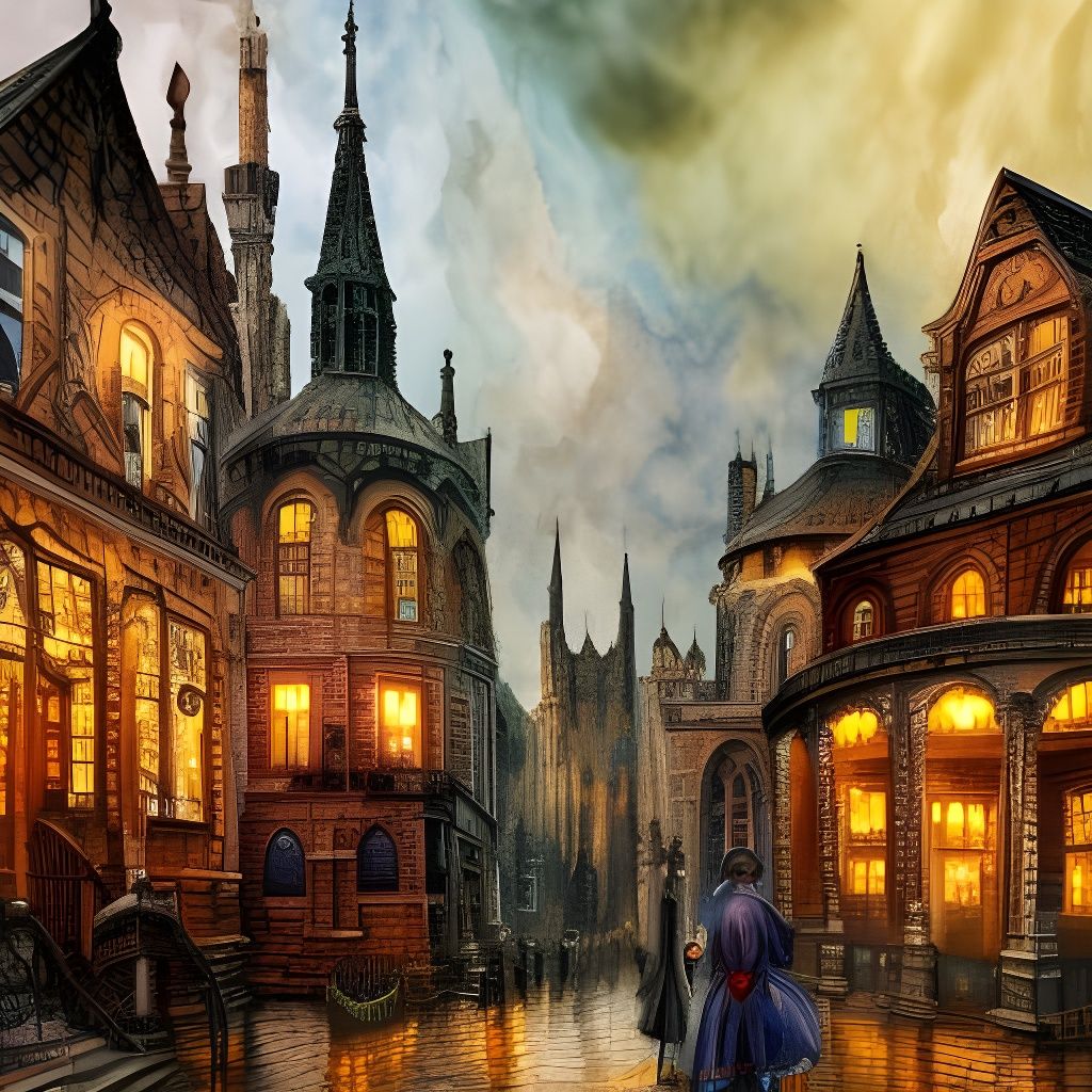 Detailed Gothic Town in Gouache Style